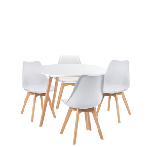 Conjunto Mesa de Jantar Redonda Leda 100cm com 4 Cadeiras Estofadas Saarinen Tampo Mdf