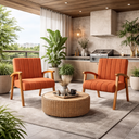 Ver imagem 1 de Kit 2 Poltronas Haley Decorativa Linho Sala Estar Área Gourmet Varanda Madeira Maciça:terracota