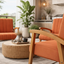 Ver imagem 2 de Kit 2 Poltronas Haley Decorativa Linho Sala Estar Área Gourmet Varanda Madeira Maciça:terracota