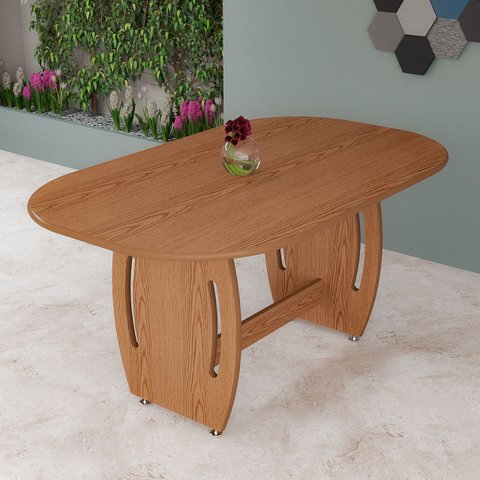 Mesa de Jantar Oval em Mdf 137x90cm para Sala Cozinha 6 Lugares:nature