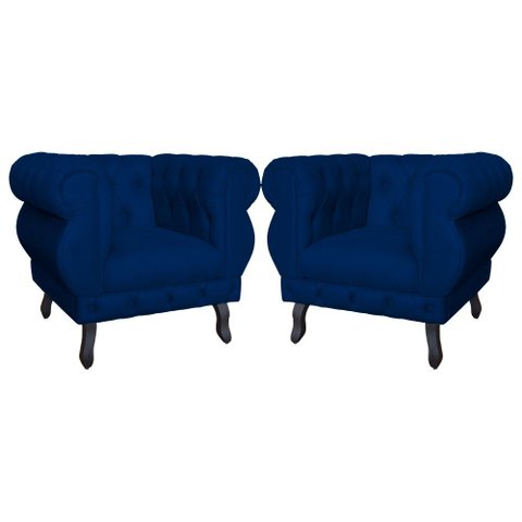 Kit 2 Poltronas Decorativa Sala Recepção Maya Suede Azul Marinho Lm Decor