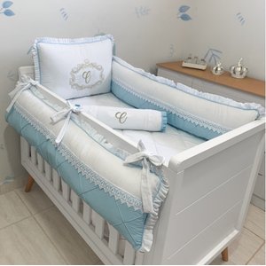Kit Berço Imperial Letra C |branco com Azul | 08 Peças
