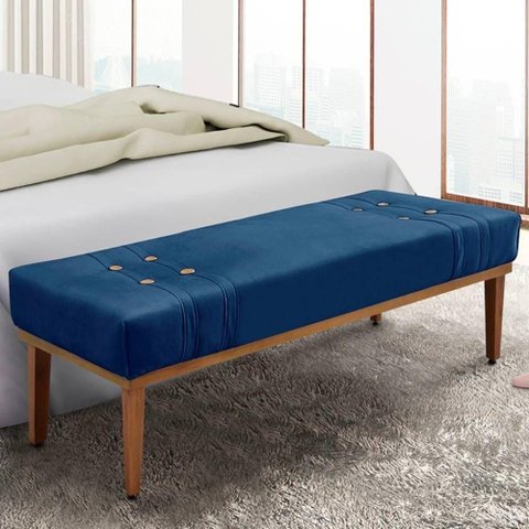 Recamier 1,95m com Base de Madeira Maciça em Tecido Suede Gênova - Lucadi Azul