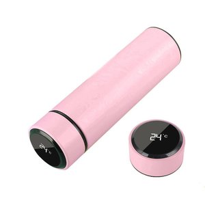 Garrafa Térmica Inteligente de Inox 500ml Tampa C/sensor de Temperatura Led Água Café Chá Rosa
