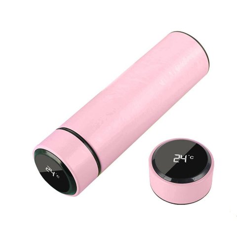 Garrafa Térmica Inteligente de Inox 500ml Tampa C/sensor de Temperatura Led Água Café Chá Rosa