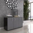Ver imagem 1 de Armário para Escritório 3 Portas Pivotantes Credenza Cinza/Preto/Grafito
