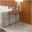 Ver imagem 2 de Mesa Lateral Melin G 70x37 Nature com Pés Metálicos Cobre Detalhes em Couro - Ofertamo