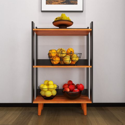 Fruteira para Cozinha com 1 Prateleira com Pés Palito - Preto com Nature