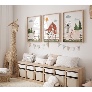 Kit 3 Quadros Animais Fazendinha Celeiro Quarto Infantil