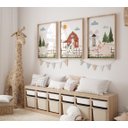 Ver imagem 1 de Kit 3 Quadros Animais Fazendinha Celeiro Quarto Infantil