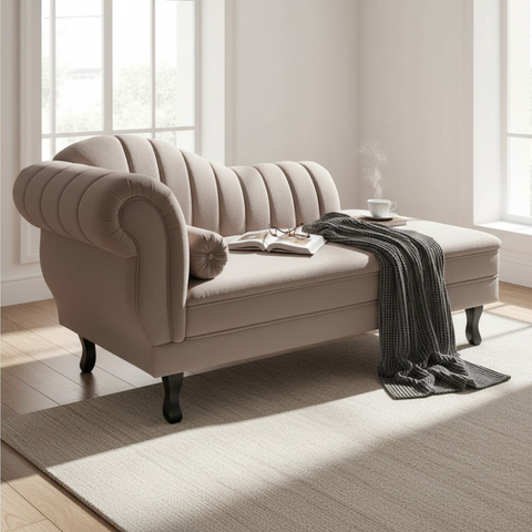 Recamier Decorativo Divã Amsterdã 147cm Lado Direito Bouclé Capuccino