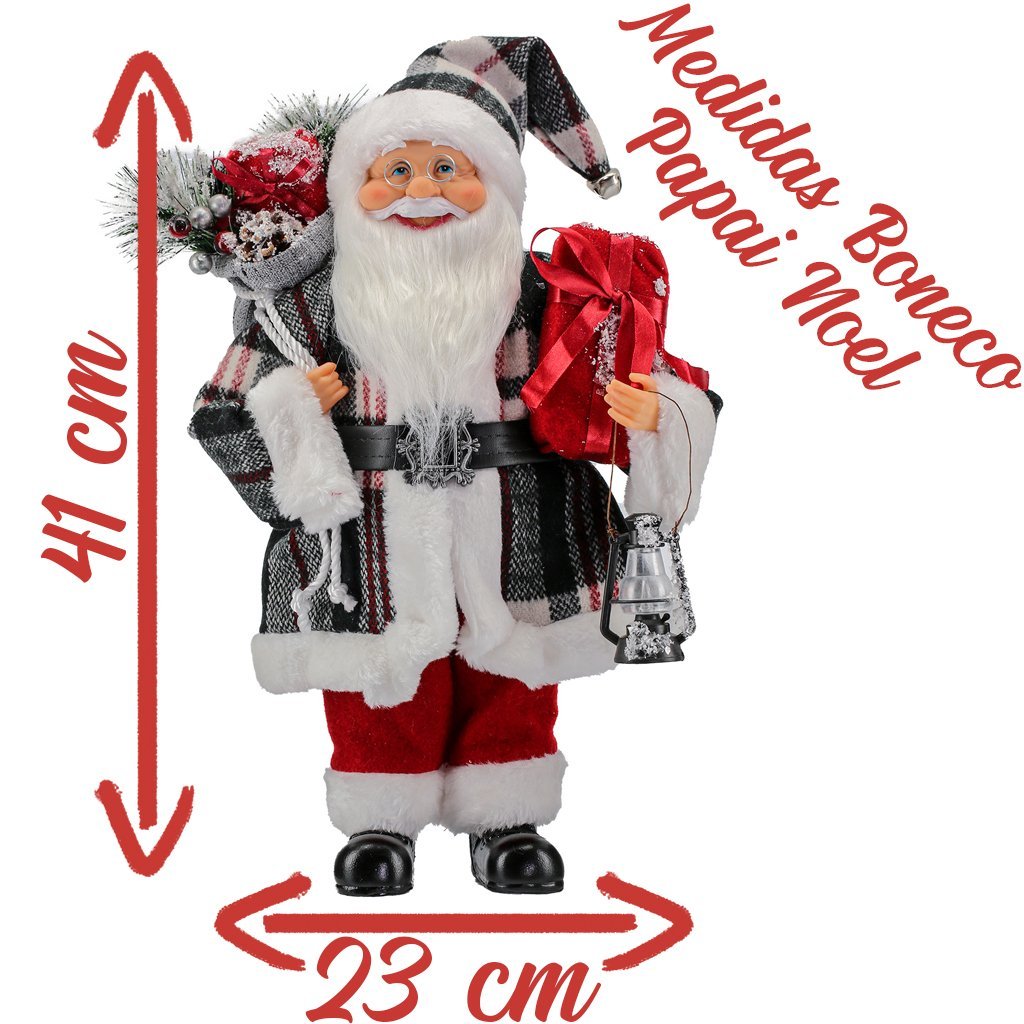 Boneco Natal Papai Noel Lampião Em Tecido 41cm - 2