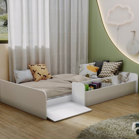 Cama Montessoriana Infantil com Nicho e Rampa CA030 Branco Yescasa