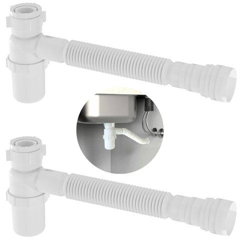 Sifão Sanfonado com Copo 49cm Branco | Astra | Kit C/ 2 Un