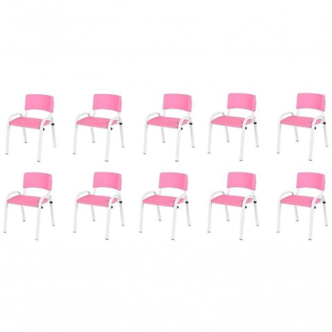 Kit 10 Cadeira Iso Infantil Creche, Base Branco Rosa