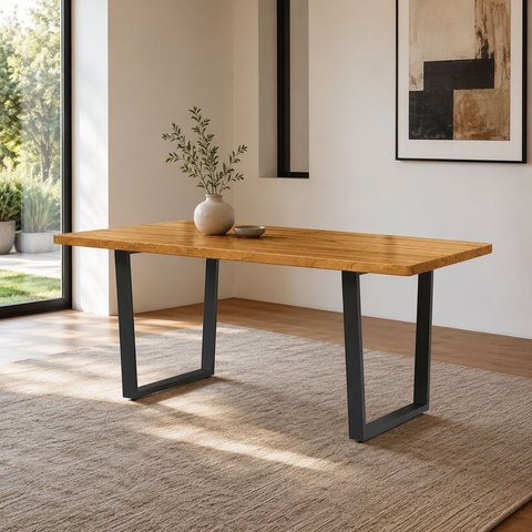 Mesa 200cm Retangular Base em Ferro e Madeira Maciça Livorno Espresso Móveis