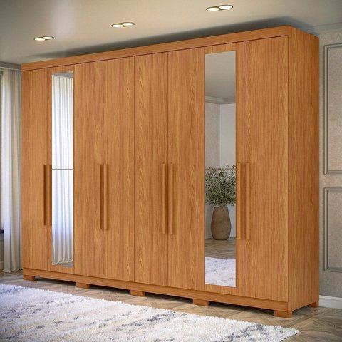 Guarda Roupa Casal 8 Portas 4 Gavetas Master New c/ Pés e Espelho Cinamomo