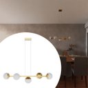 Ver imagem 1 de Pendente Lustre de Teto Jabuticaba Alumínio Dourado com 5 Globos Vidro Fosco Decoração Casa