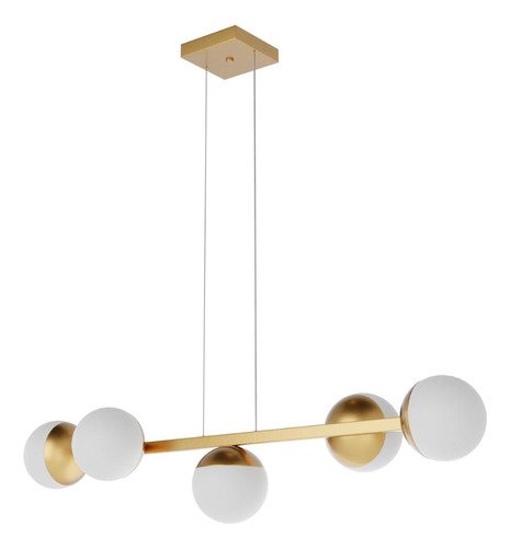 Pendente Lustre de Teto Jabuticaba Dourado Bivolt com 5 Globos Vidro Fosco - 2