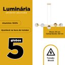 Ver imagem 4 de Pendente Lustre de Teto Jabuticaba Alumínio Dourado com 5 Globos Vidro Fosco Decoração Casa