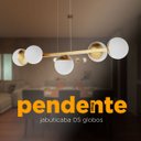 Ver imagem 3 de Pendente Lustre de Teto Jabuticaba Alumínio Dourado com 5 Globos Vidro Fosco Decoração Casa