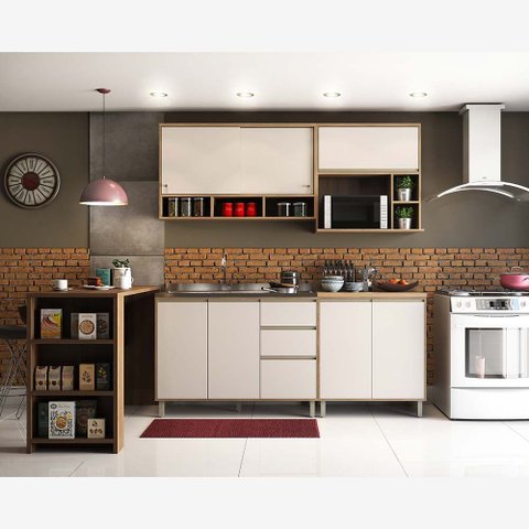 Armário de Cozinha Completa Modulada 7 Peças sem Tampo de 120 Mel Luciane Móveis