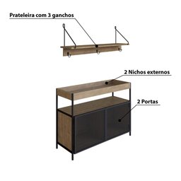 Balcão Buffet Café Bar York com Prateleira 90cm 02 Portas 27927 Artesano - Vermont/preto - 3