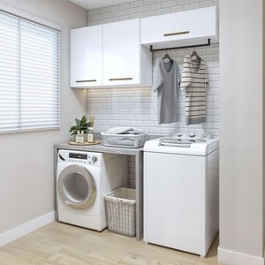 Lavanderia Modulada França 2 Armários Aéreos Kaiki Móveis Branco