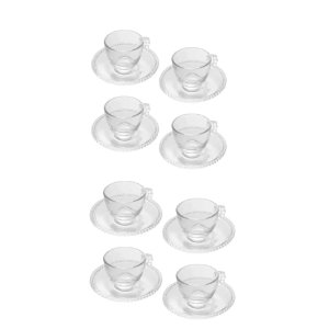 Jogo de 8 Xicaras Café Cristal com Pires Pearl 80ml