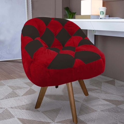 Poltrona Paloma Escritório Sala Giratória Madeira Suede Vermelho e Suede Marrom - Dominic Decor