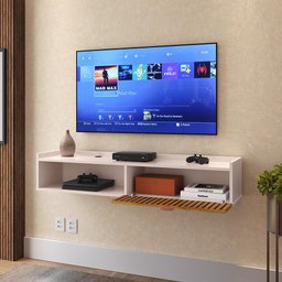Rack Suspenso Home Classic Tv 32" 1 Porta Puxador Concha Quarto Sala Recepção Off White/ripado - 3