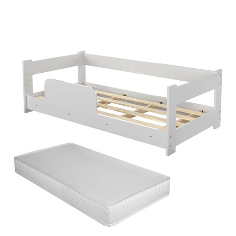 Cama Infantil Montessoriana Grade de Proteção Quarto da Criança Moderno com Colchão Cor Branco