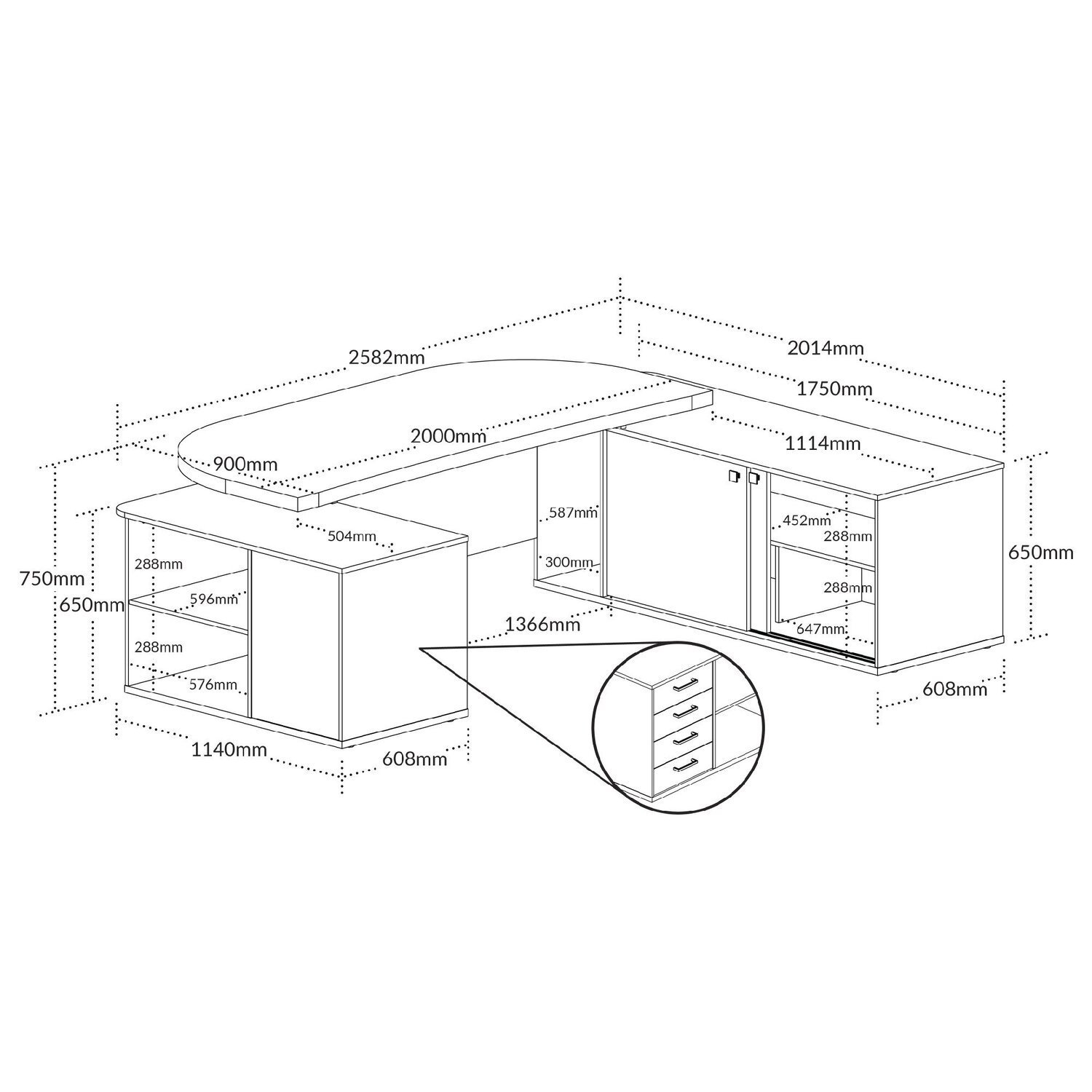 Mesa para Escritório Presidente Tamburato 2600cm com 4 Gavetas e 2 Portas e Design em U - 4