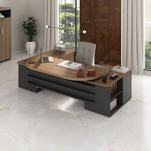 Escrivaninha Mesa Escritório Presidente Tamburato 2600cm com 4 Gavetas e 2 Portas e Design em U