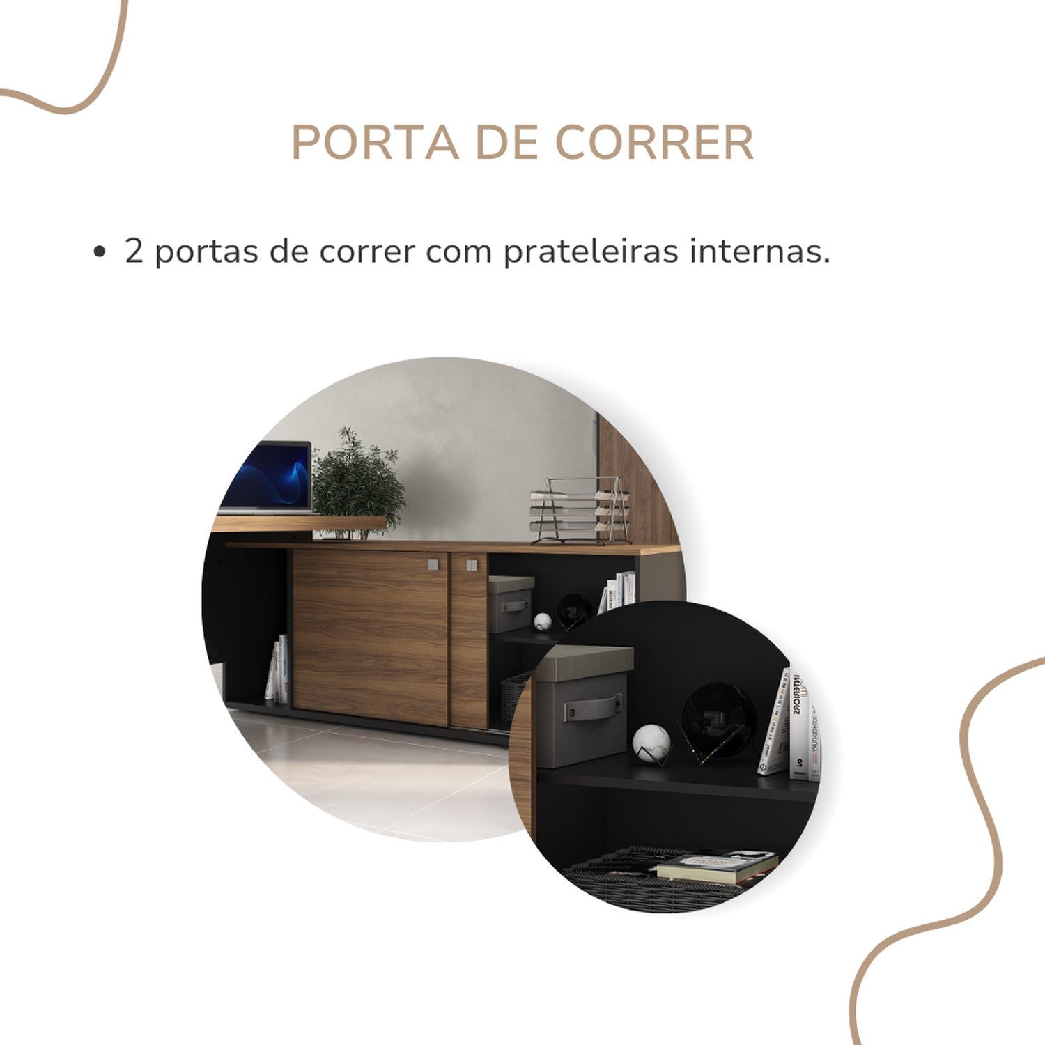 Mesa para Escritório Presidente Tamburato 2600cm com 4 Gavetas e 2 Portas e Design em U - 9