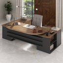 Ver imagem 1 de Escrivaninha Mesa Escritório Presidente Tamburato com e e Design em U 4 Gavetas 2 Portas 258,2cm Nogal e Preto Marrom Artany