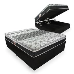 Cama Box Com Baú Queen + Colchão De Molas - Castor - Class Tecnopedic One Face 158x198x67cm:branco - 1