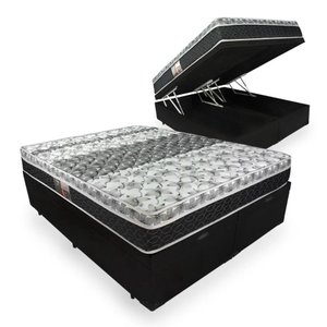 Cama Box Com Baú Queen + Colchão De Molas - Castor - Class Tecnopedic One Face 158x198x67cm:branco