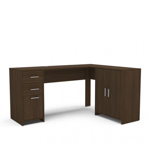 Mesa em L com 2 Gavetas e 3 Portas Amendoa Madri Politorno