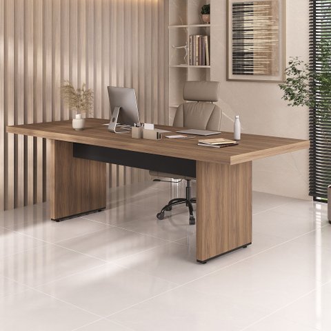 Mesa para Escritório Diretor 204,2cm Tampo Engrossurado Tamburato Nogal e Preto Marrom Artany