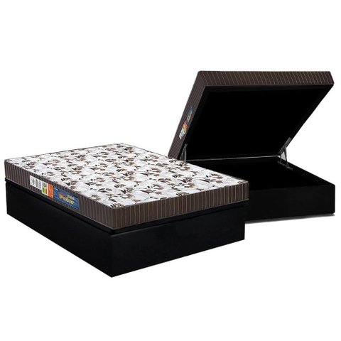 Cama Box Baú Casal: Colchão Espuma Polar D33 Pérola + Base CRC Suede Black(138x188)