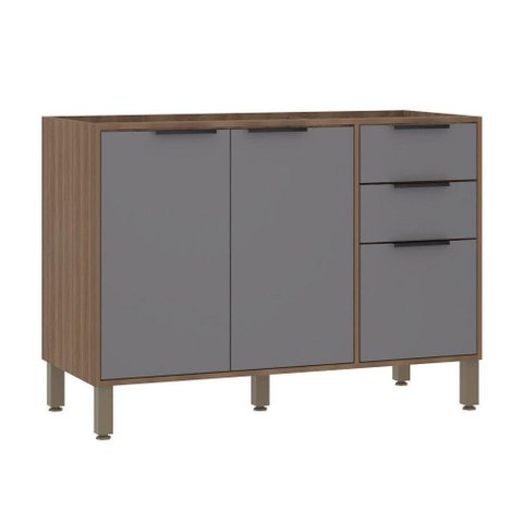 Balcão de Cozinha para Pia 120cm 2 Portas e 3 Gavetas sem Tampo Aspen Luciane Móveis Vanilla com