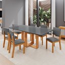 Ver imagem 1 de Conjunto Sala de Jantar 6 Lugares Jady Tampo MDF Mel e Cinza