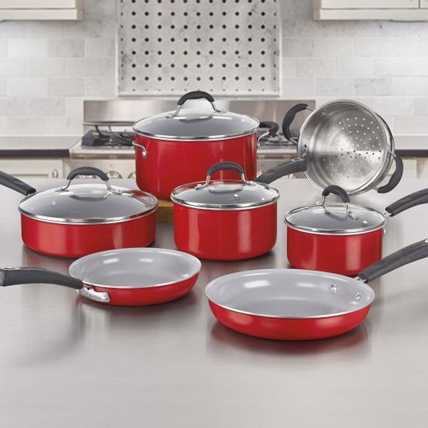 Conjunto de Panelas Cuisinart Antiaderente Ceramica Xt Vermelho 11 Peças 54c-11r - 1