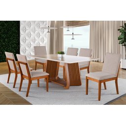 Sala de Jantar com Vidro Madeira Maciça 6 Cadeiras 2,0x1,0m - Turmalina - Harmonia Salas - 1