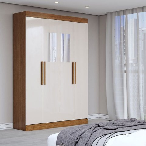 Guarda-roupa Solteiro Splendore 4 Portas 2 Gavetas com Espelho 100% Mdf Cinamomo/off White - Panoram