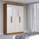 Ver imagem 1 de Guarda-roupa Solteiro Splendore 4 Portas 2 Gavetas com Espelho 100% Mdf Cinamomo/off White - Panoram