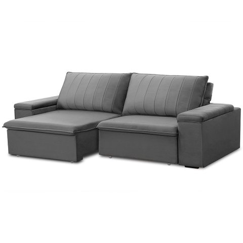Sofá 3 Lugares Retrátil Reclinável para Sala 225cm Malfati F04 Veludo Cinza - Lyam Decor