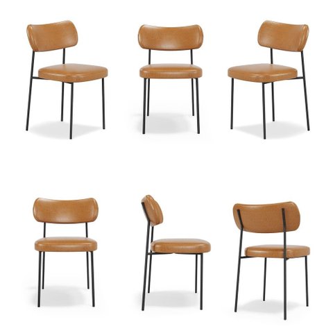 Kit 6 Cadeiras Fixa Stela Courino Whisky Sala de Jantar - Vallisa Decor