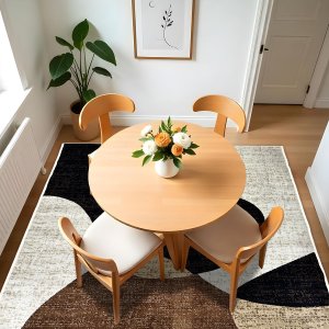 1 Tapete Belga Sala de Jantar Mesa Grande Es Mo 140 X 200 D6 - D6mod Bege Preto Marrom Marfim - Mode